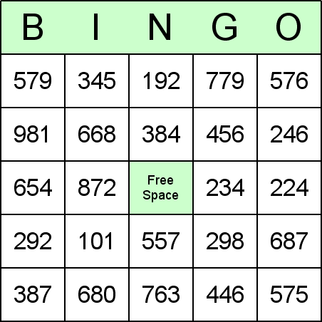 Long Subtraction Bingo Card