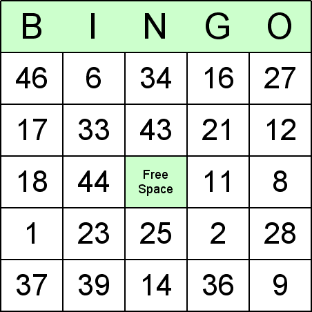 Subtraction Bingo Card